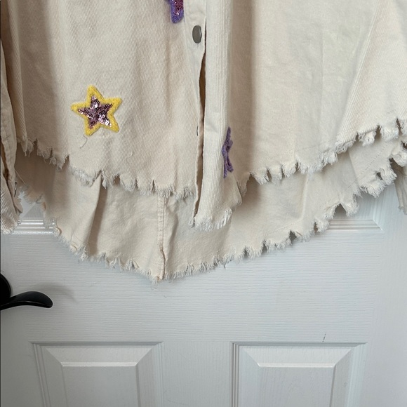Fantastic Fawn Beige sequin Star Embellished Corduroy Jacket / Shacket, NEW! - Picture 4 of 4